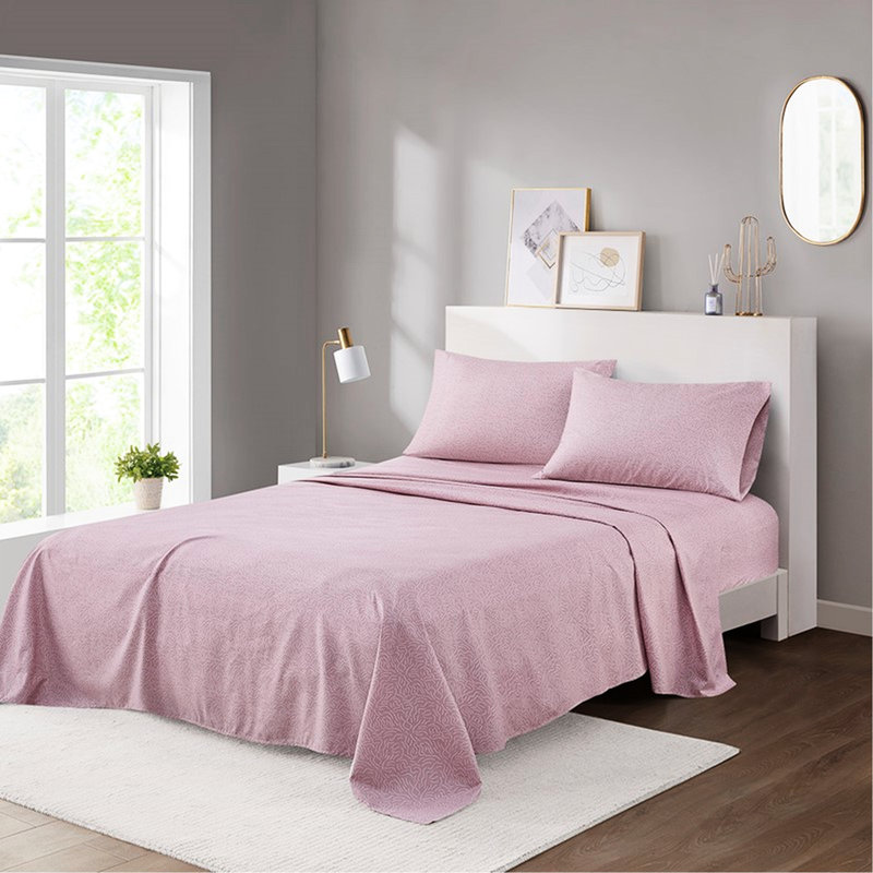 Drap pour grand lit 4 pièces Soft Smooth dans un motif élégant et joyeux, 100% microfibre imprimé, froissé pour une utilisation en toute saison, comprend 1 plat l 90 po x L 102 po, ajusté 60 po l 80 po + 14 po P, 2 taies d'oreiller 20 l 30 po