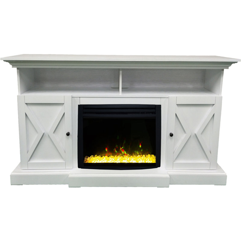 Summit White MDF Electric Fireplace TV Stand with LED Lights