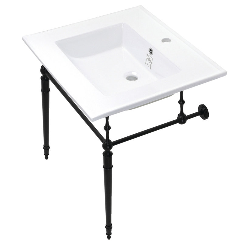 Kingston Brass Edwardian 25-Inch Ceramic Console Sink with Brass Legs (1-Hole), White/Matte Black
