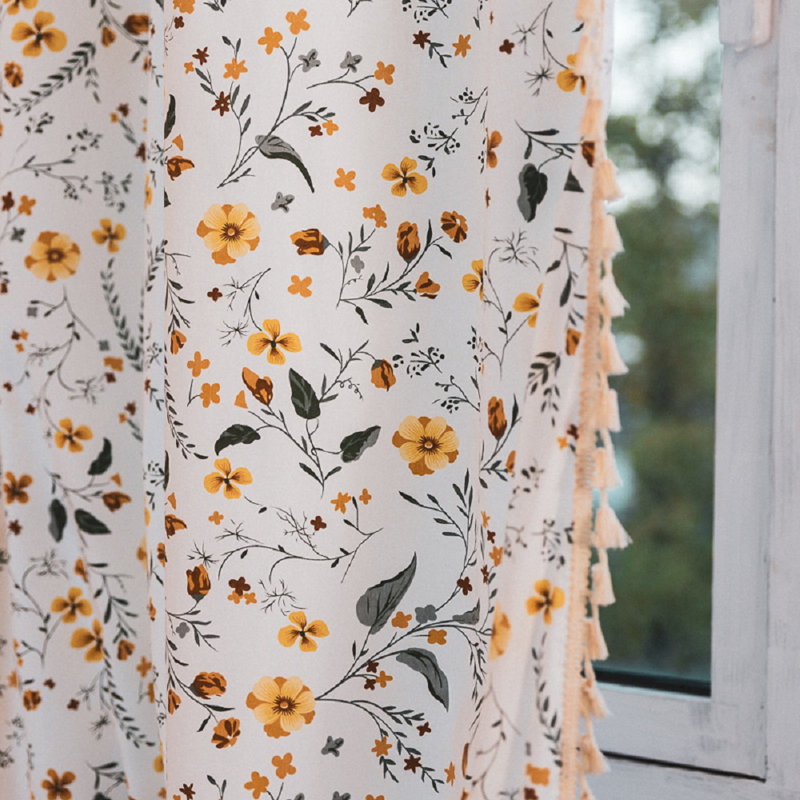 2pcs Blackout Curtains Yellow  Flower Pattern Curtains For Living Room, 84" W x 52" L
