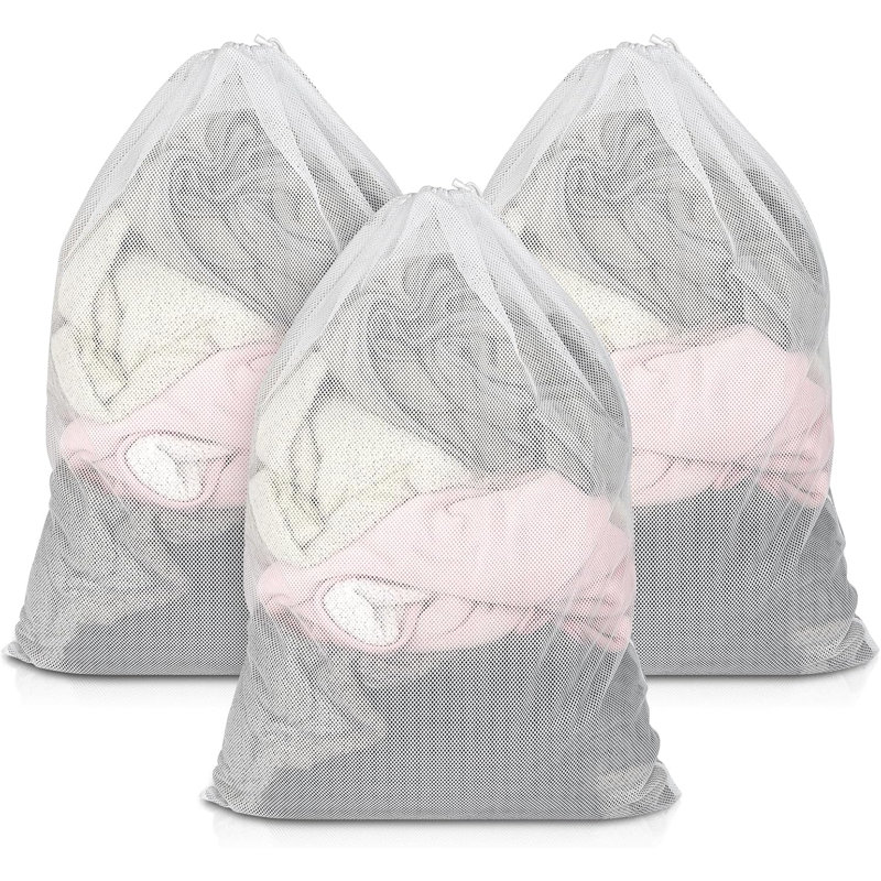 3 Pack Large 23×34 Inch Diamond Mesh Drawstring Lock Laundry Storage Bags