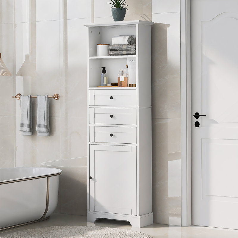 Triangle Tall Cabinet with 3 Drawers and Adjustable Shelves for Bathroom, Kitchen or Living Room, MDF Board with Painted Finish