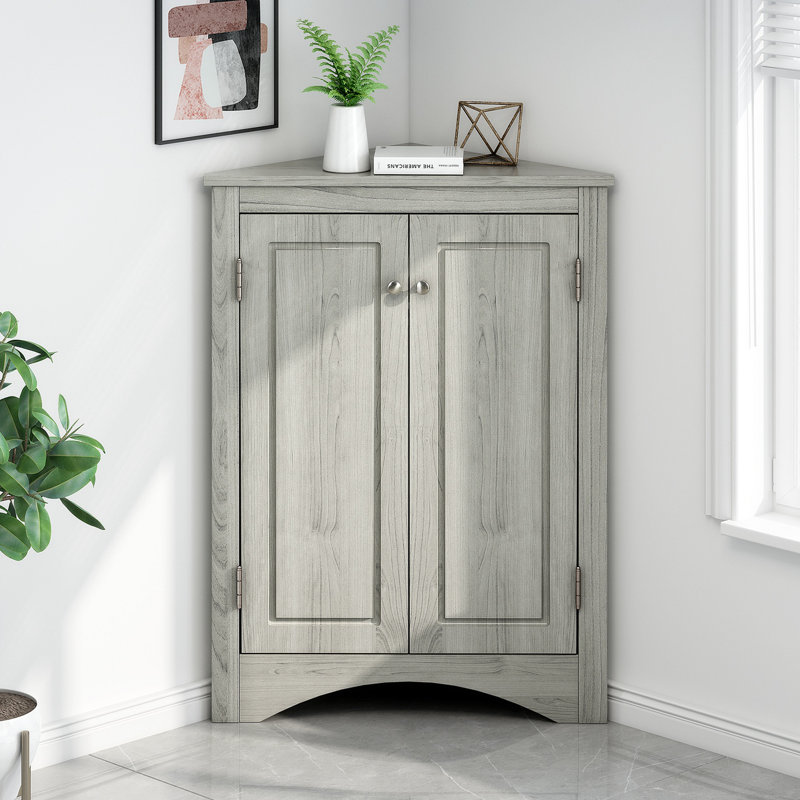 Triangle Bathroom Storage Sideboard with Adjustable Shelves, Gray