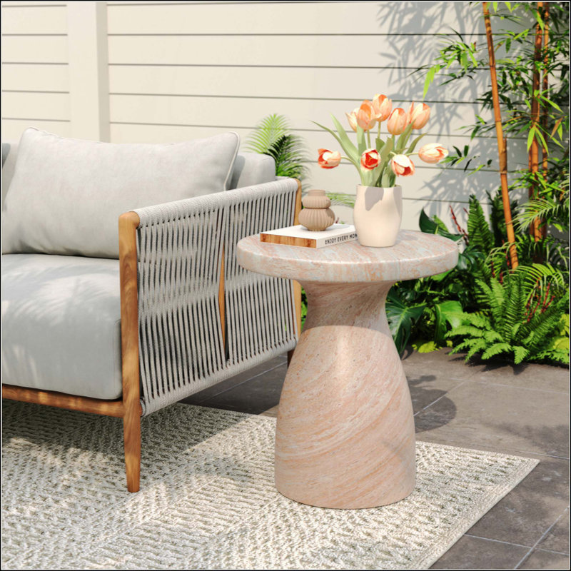 Table d'appoint légère en béton MGO, imitation marbre, résistante aux intempéries, idéale pour l'extérieur (terrasse, balcon, jardin, intérieur et extérieur), sans montage.