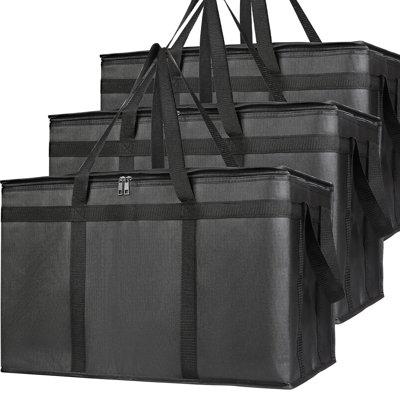 3-Pack XXXL Insulated Food Delivery Bag Pizza Thermal Carrier Hot Cold for Catering Travel Car