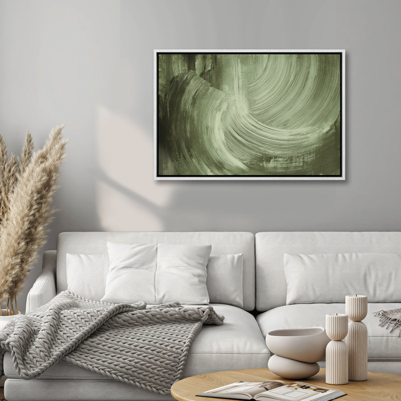 «Green Abstract Modern Minimal Art», reproduction d'art encadrée, H 16 po x l 24 po, Blanc