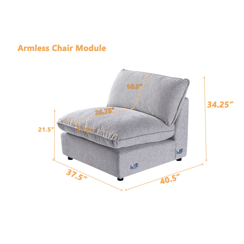 Fauteuil rembourré Fabirc, le siège du milieu pour canapé modulaire modulaire, Polyester gris clair