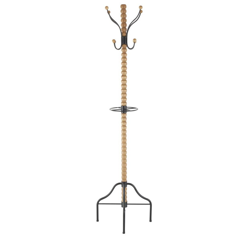 Cole And Grey Wood Spindle 8 Hook Coat Rack With Metal Accents And Beaded Ends