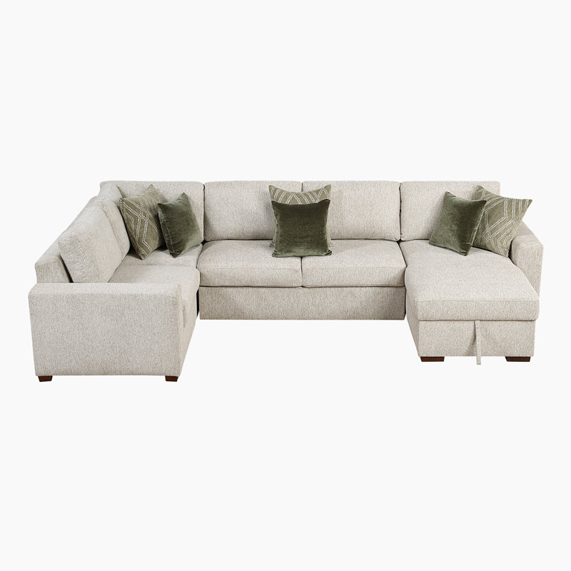  Orrin Modern & Contemporary Sectional - Large Microfiber Sectional with Pull-Out Bed, Storage Chaise, Drop-Down Backs, and 8 Pillows.