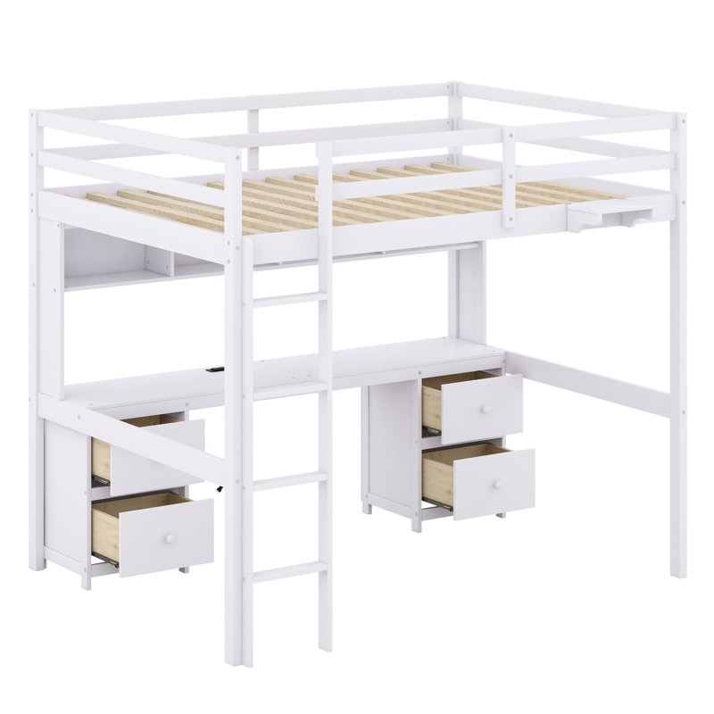 Jaquela Kids Full Loft Bed with Drawers, White