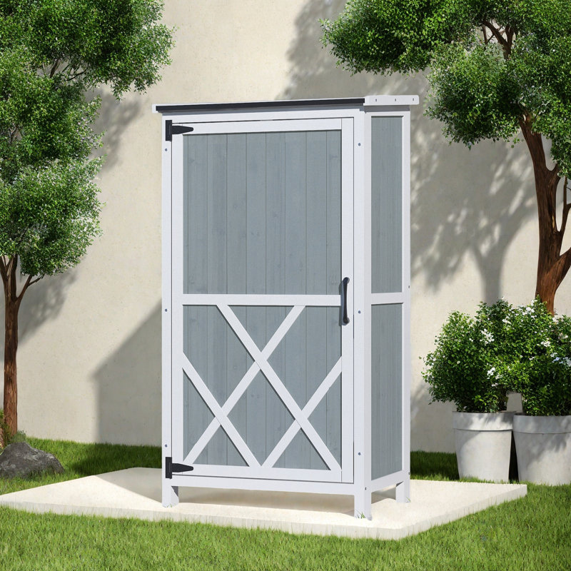 Remise de rangement 54 "deux tons - Design gris avec toit incliné et 5 compartiments personnalisables