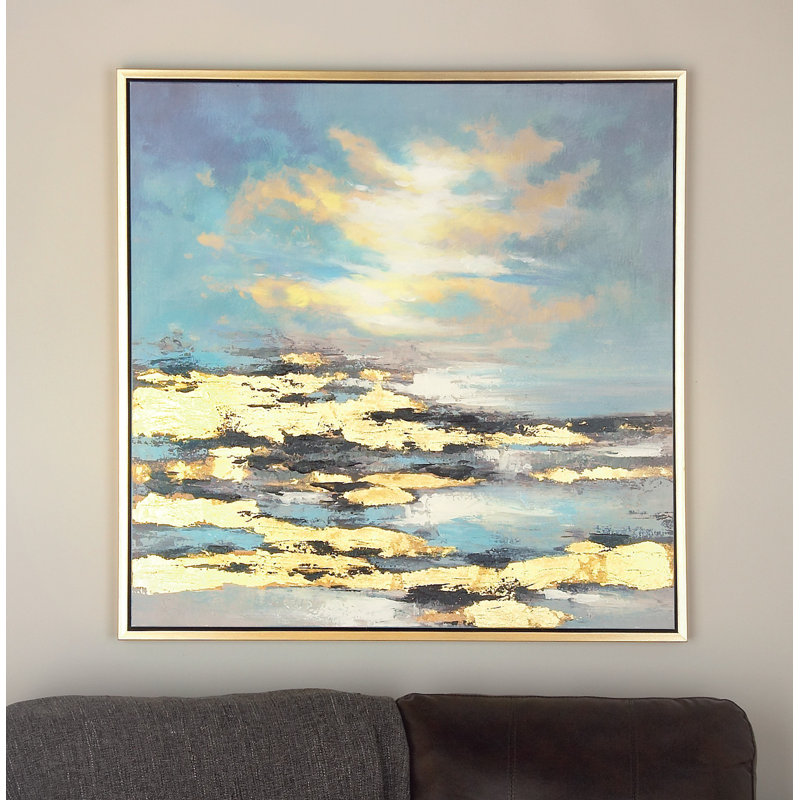 Canvas Landscape Geode Blue Framed Wall Art with Gold Frame