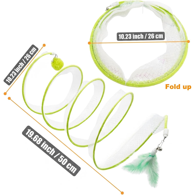 Self-Play Folded Spring Spiral Cat Tunnel Toy, Green, for Indoor Cats