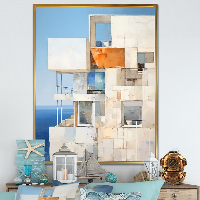 Maison de plage cubique de couleur douce, Cadre flottant doré, H 20 po x l 12 po x P 1 po