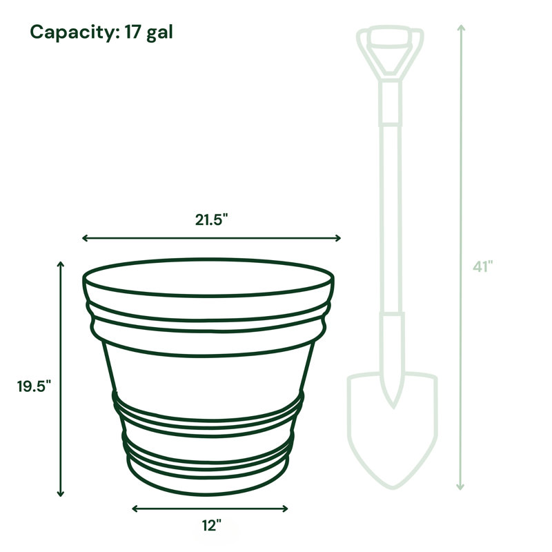 Black Polypropylene Rolled Rim Indoor/Outdoor Planter, 21.5"