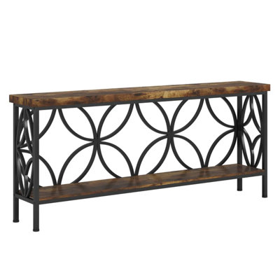 70.9 Inches Extra Long Industrial Console Table, Narrow Sofa Table Behind Couch with Open Storage Shelves, Rustic Entryway Table for Hallway, Foyer, or Living Room, Metal Frame, Rustic Brown