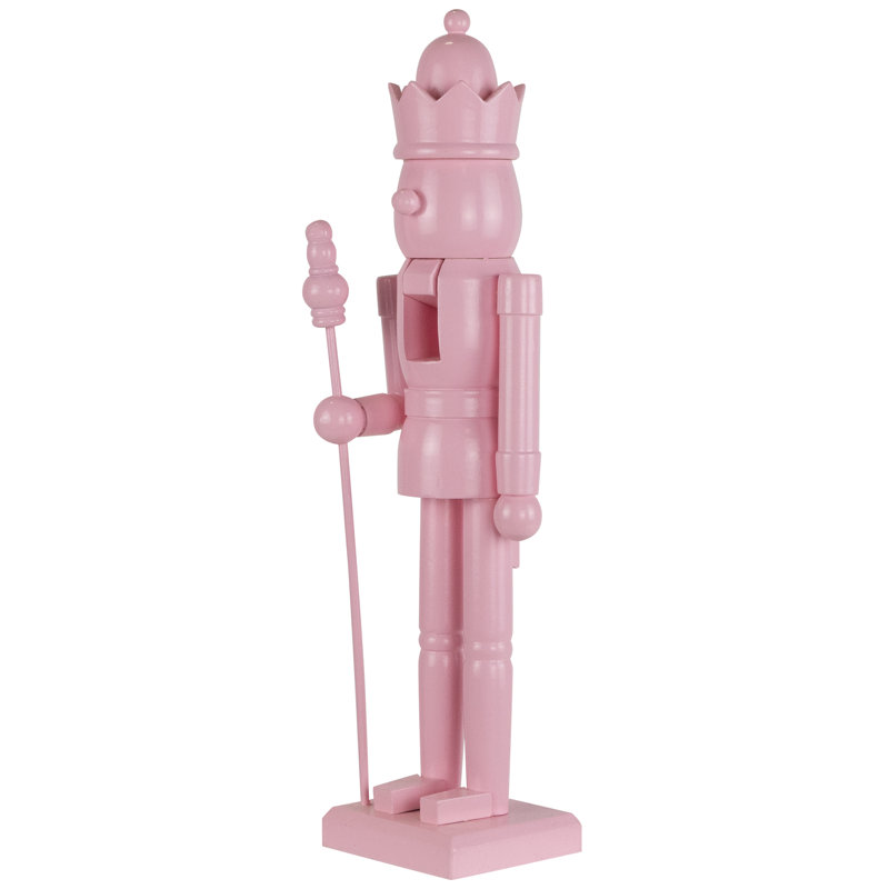 Figurine de Noël casse-noisette avec sceptre et couronne debout - 15 po - rose
