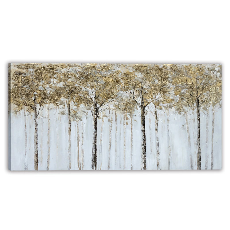 Forêt dorée - peinture sur toile tendue, H 20 po x l 40 po x P 2 po