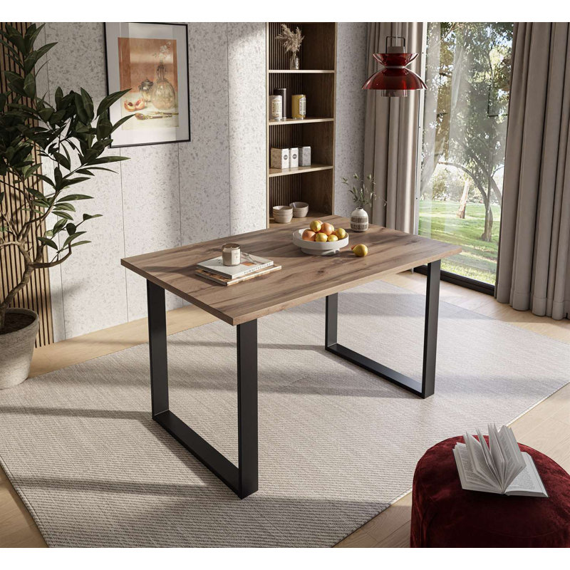 Sibyll Metal Base Dining Table, Wotan Oak, 76cm H x 125cm L x 80cm W