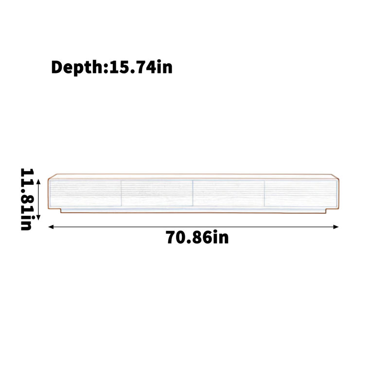 Meuble télé en bois de cerisier massif, H 11,81 po x L 70,86 po x l 15,74 po