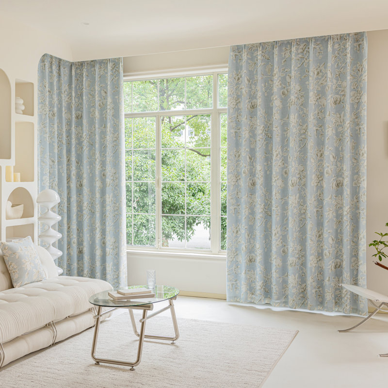 Amelia Linen Blend Semi-Sheer Curtain Panel Pair (Set of 2), 50" W x 90" L, Blue