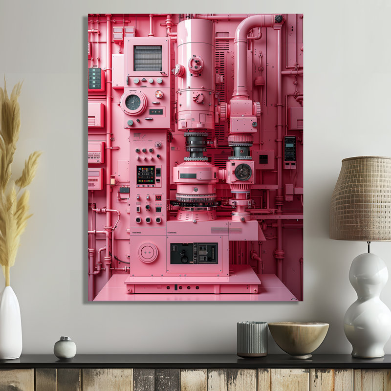 'Pink Black Incubator Industrial Retro Style I - Factories Wall Art Living Room, 32" H x 16" W x 1" D