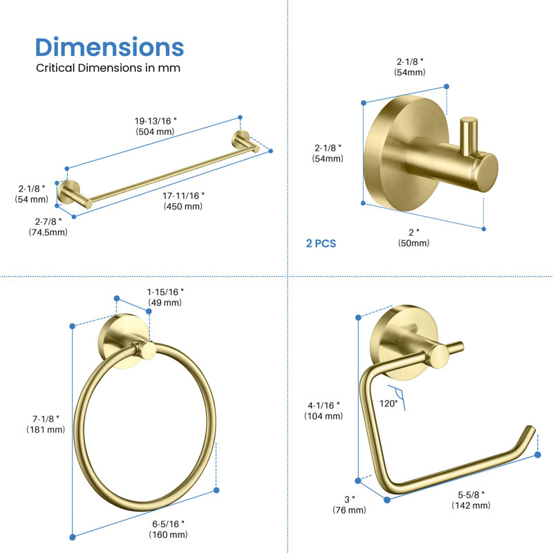 Circular 5 - Piece Bathroom Hardware Set, Brushed Gold