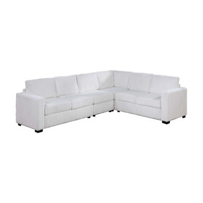 Contemporary, 4, Milk Color, Corduroy, L-shaped, Sectional , Square Arms, Cushion Back Contemporary L-shaped 4 White Corduroy With Arms And For Living Area