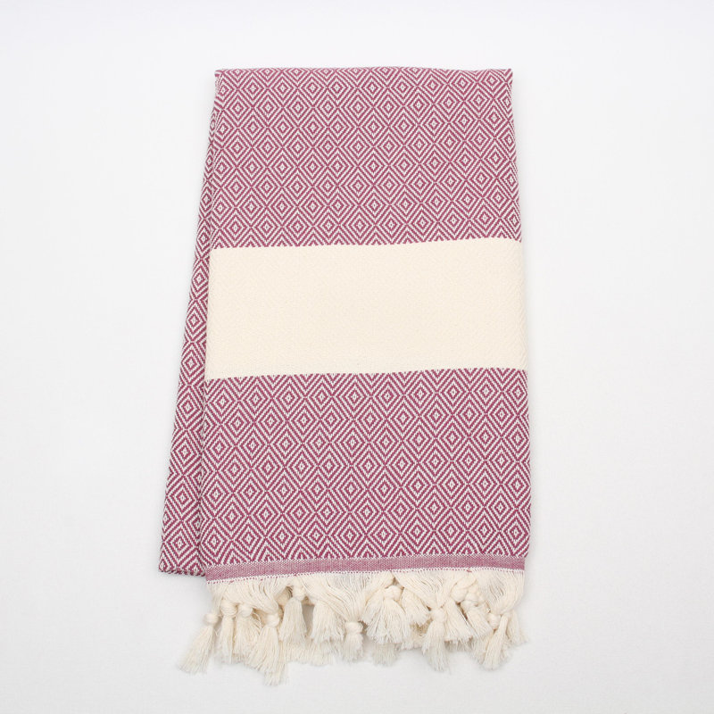 Serviettes en coton turc à motif de losanges - peshtemal et peshkir, séchage rapide et douceur, Damson