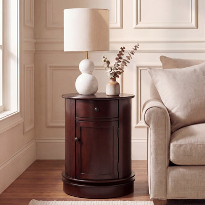 Regan Solid Wood Swivel Drum End Table with Storage
