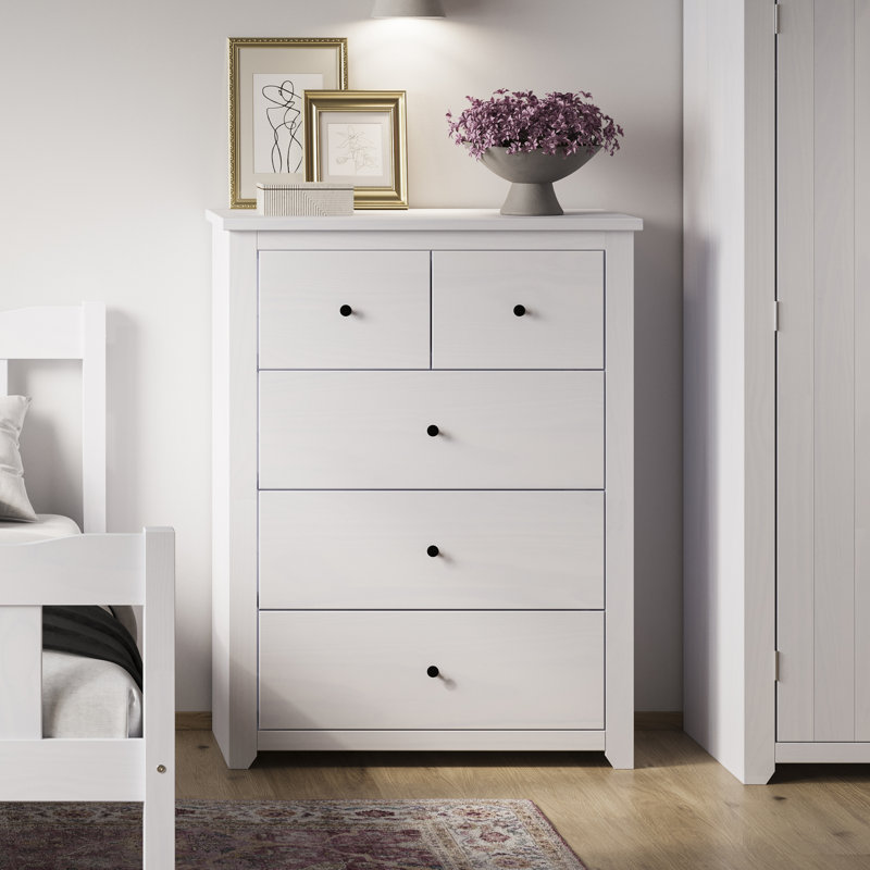 HAVANA PINE 5 DRAWER CHEST OF DRAWERS, White