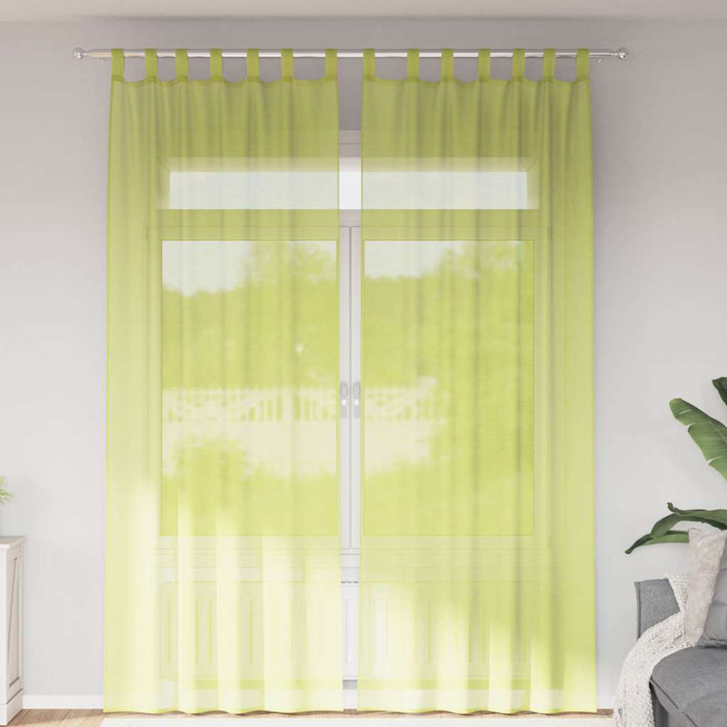 Voile Curtains With Tab Top 2 Pcs, Apple Green, 140cm Width x 260cm Drop