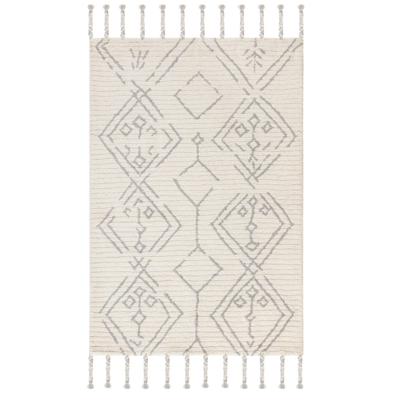 Ezzie Southwestern Handmade Tufted Wool Ivory/Silver Area Rug, Rectangle 4' x 6'