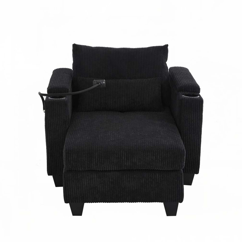 37.4" Sofa Chair Sofa Bed Corduroy Sleeper Sofa with USB Ports, Black