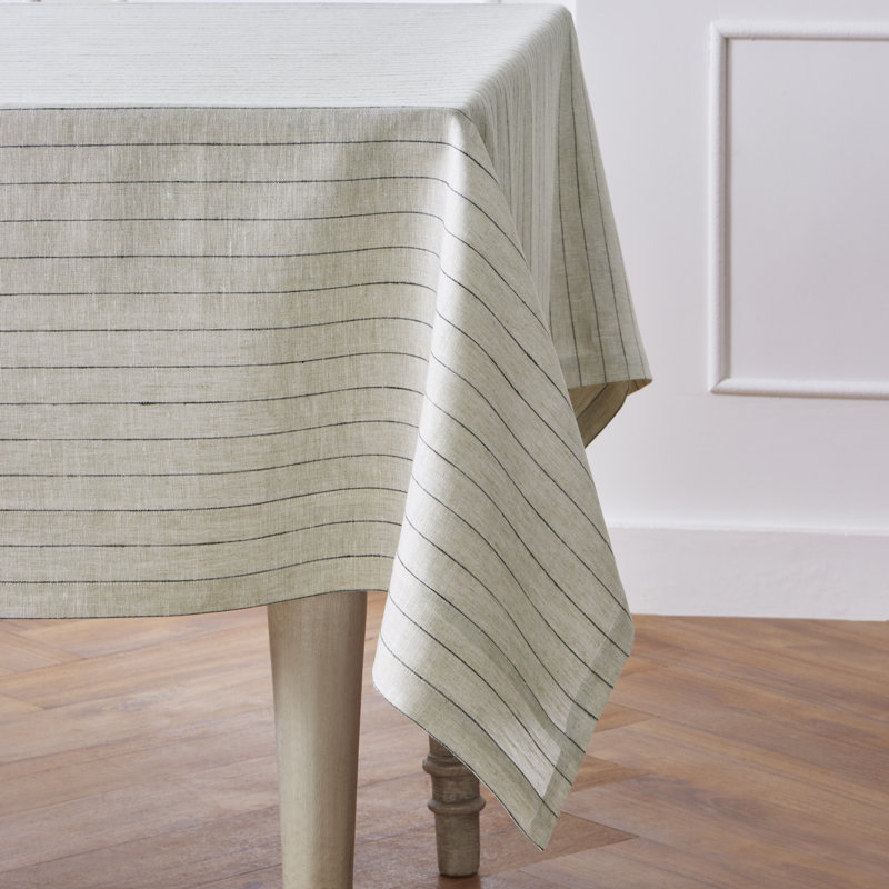 Pinstripe - 100% Pure Linen Tablecloth, 120" x 60", Light Natural/Black
