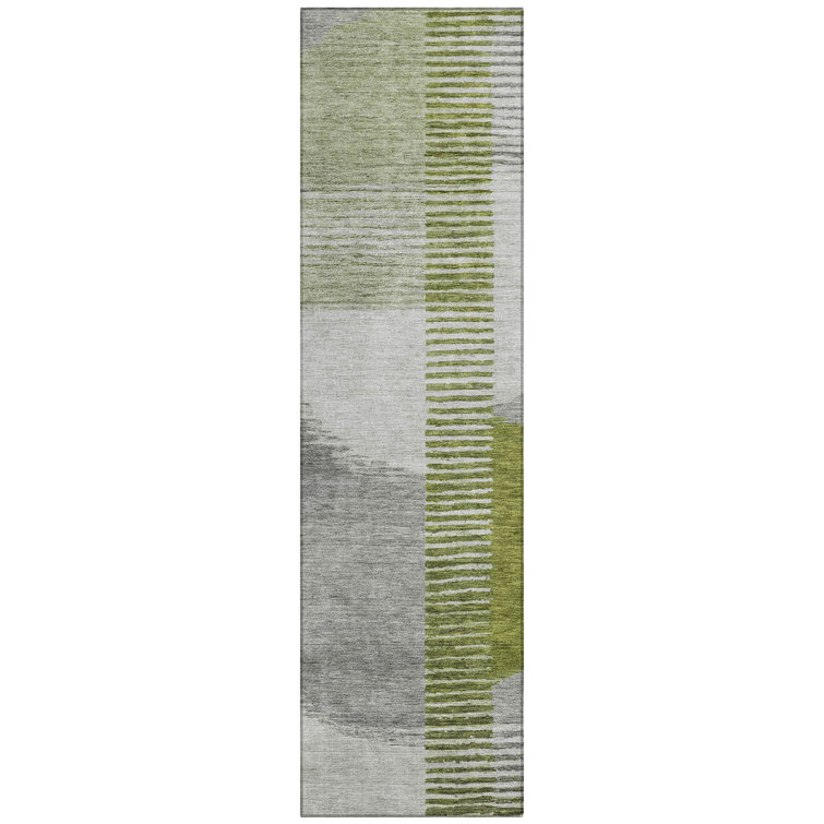 Machine Washable Indoor/Outdoor Xhevrie Olive Rug