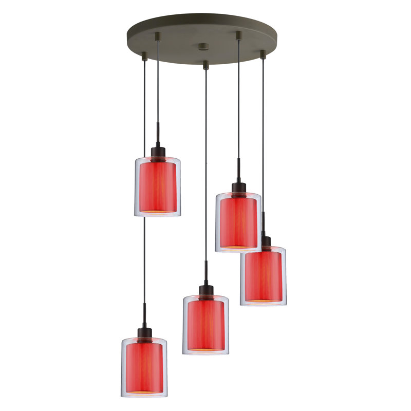 Luminaire suspendu cylindre grappe 5 lumières Pittsfield, Blanc cassé, Bronze