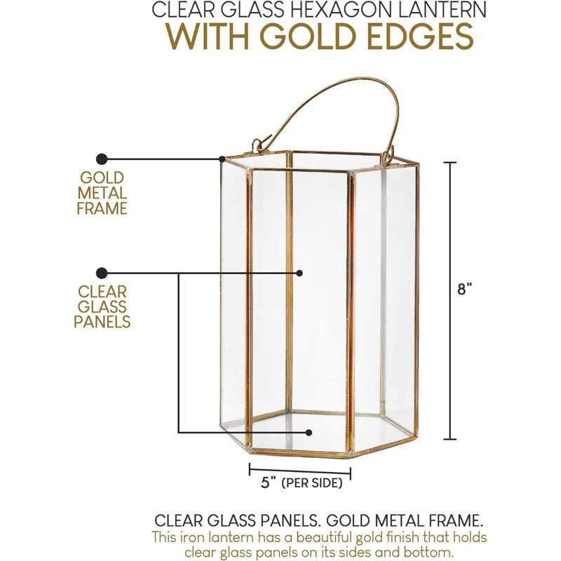 8'' H Metal, Glass Tabletop Lantern