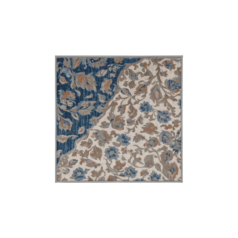 Machine Washable Gray Area Rug, Square 4'