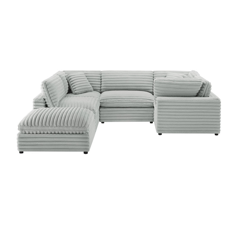 Jenny 6-Piece Modular Sectional In Ultra Plush Gray Polyester Cord-Like Fabric