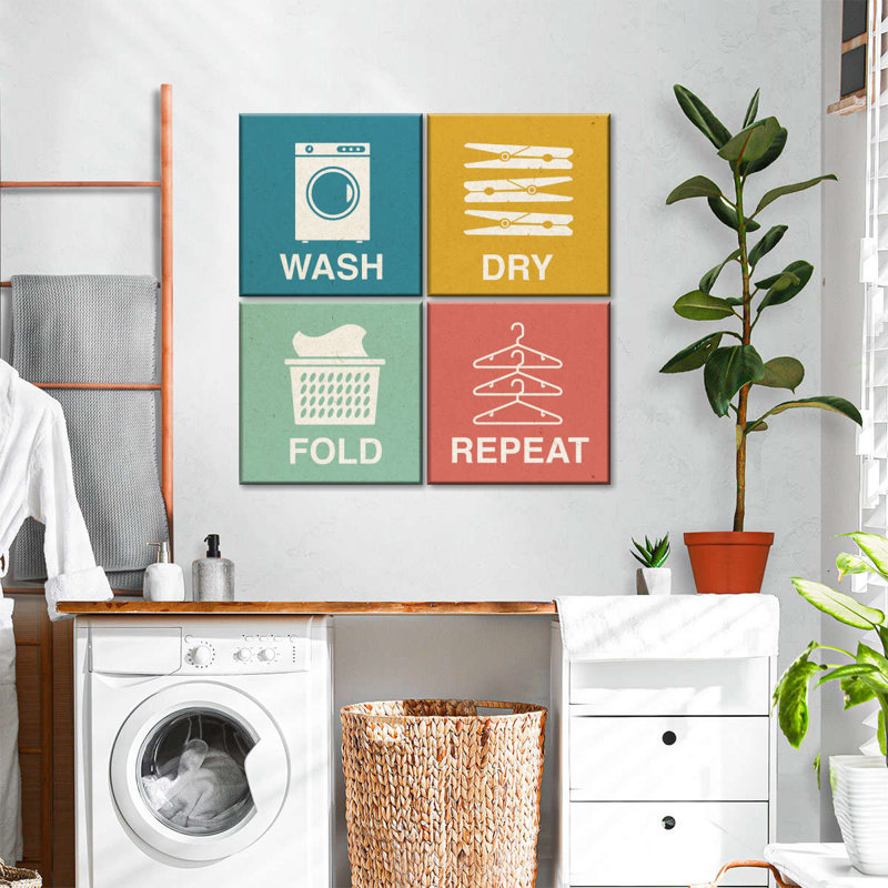 " Laundry Steps " by HomeyNotes Studio 4 - Pieces, 18" H x 18" W