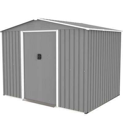 Remise extérieure en acier galvanisé de 8 pi x 6 pi avec portes verrouillables - pour tous les temps dans le jardin, le patio, la cour, la pelouse, la structure d'outil de rangement grise pour les intempéries et les matériaux de construction