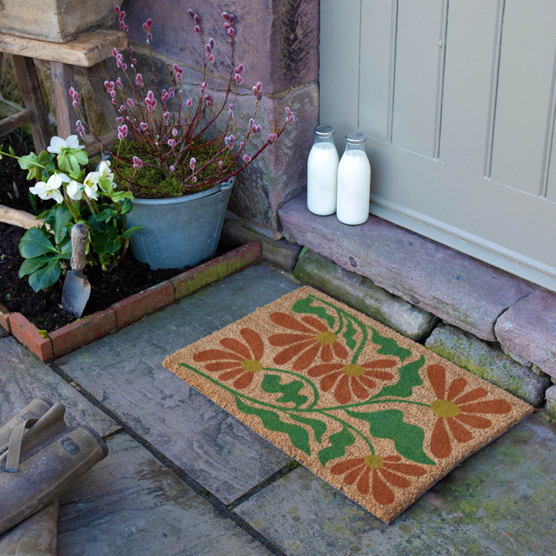 Quirky Floral Pattern Coir Doormat, 40cm W x 60cm L