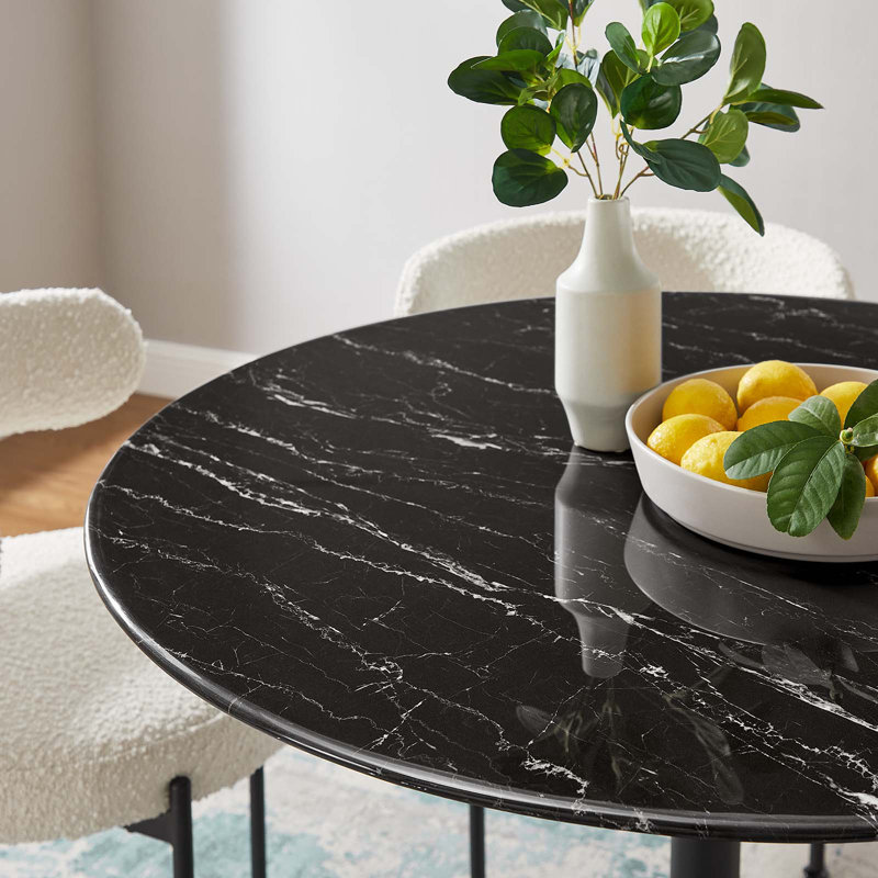 Modway Lippa Circular Artificial Marble Dining Table, Black, 28" W x 28" L