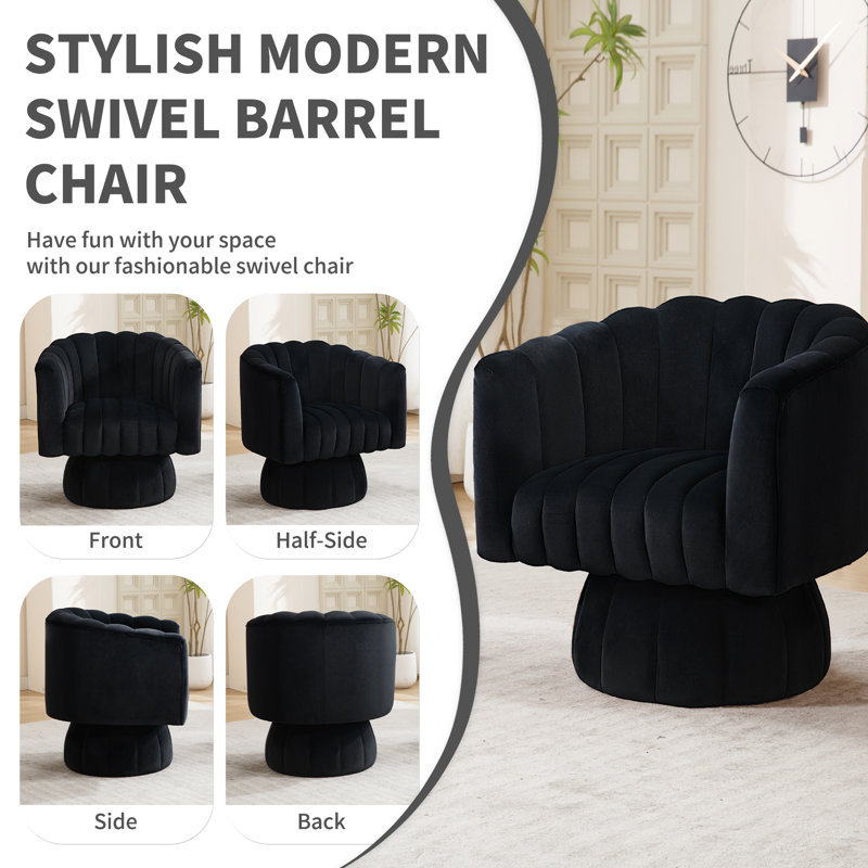 Velvet Swivel Barrel Chair, black