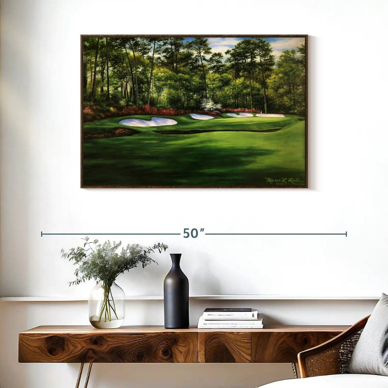 Augusta National 13th Hole I, 37 po x 25 po, Cadre flottant en noyer