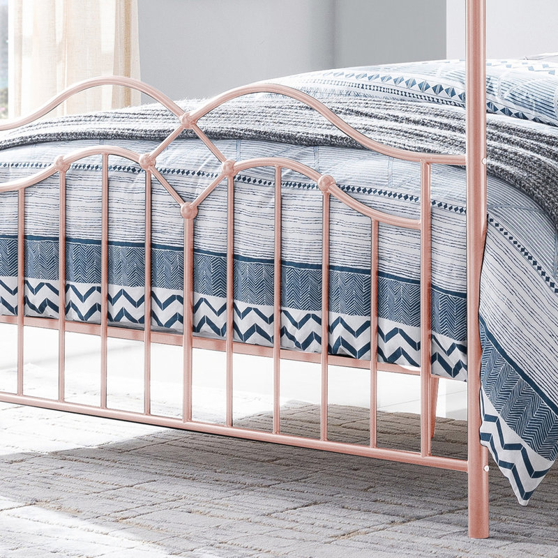 Queen Size Metal Canopy Bed Frame, Pink