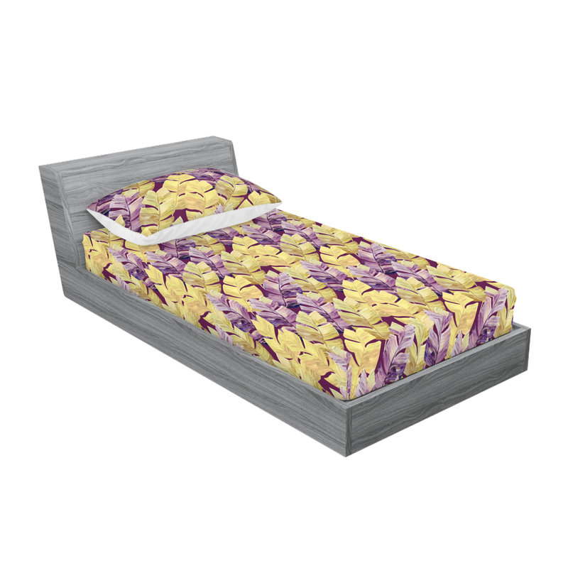 Ensemble de draps et taies décoratives Ambesonne 2 pièces à motif de feuilles vertes et mauve