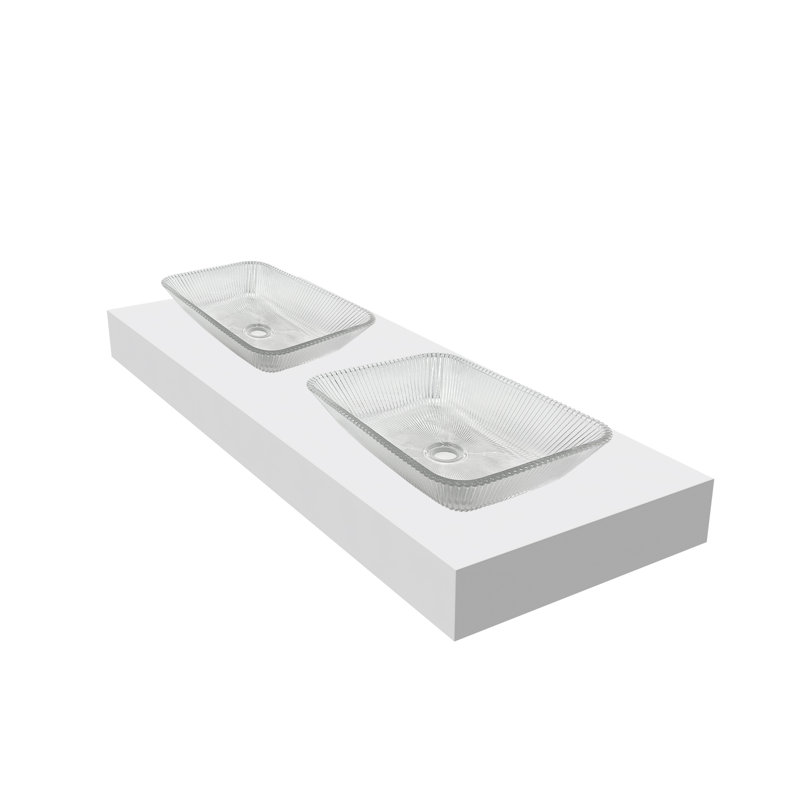 Lavabos vasques rectangulaires noirs en cristal avec base blanche 60 "Charlie, Transparent