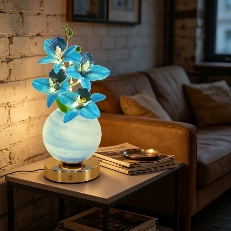 Lampe de table fleur d'orchidée sans cordon à intensité variable, 3 lumières de température artificielles USB rechargeables avec vase, lumière de paysage à DEL à intensité variable pour le bureau personnel